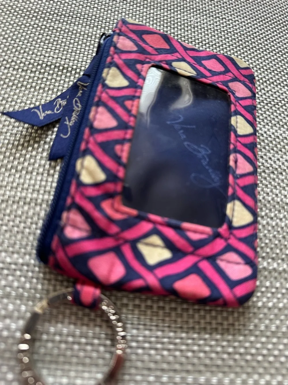 Vera Bradley Pink Navy Geometric ID Keychain Wallet
